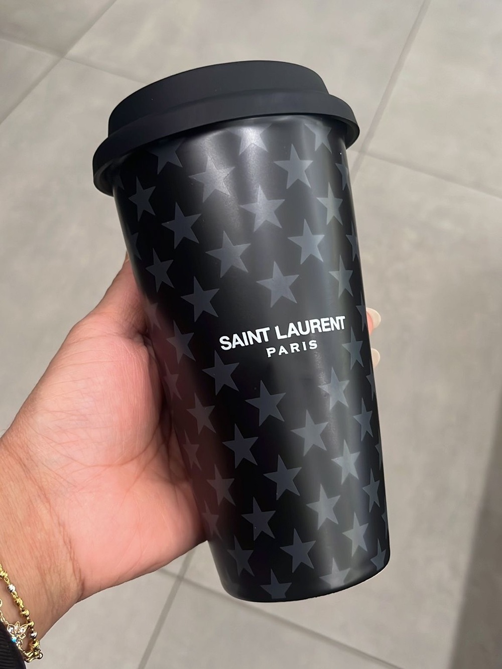 Saint Laurent Paris Travel Coffee Tumbler – Black Star Print